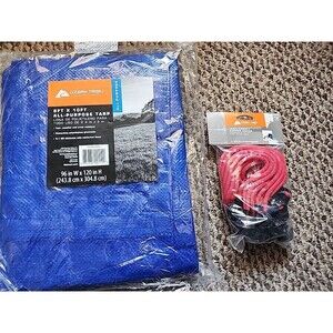 Ozark Trail Blue All Purpose Tarp 8 x 10 NEW & 12 Pk Tarp Canopy Bungee Cords